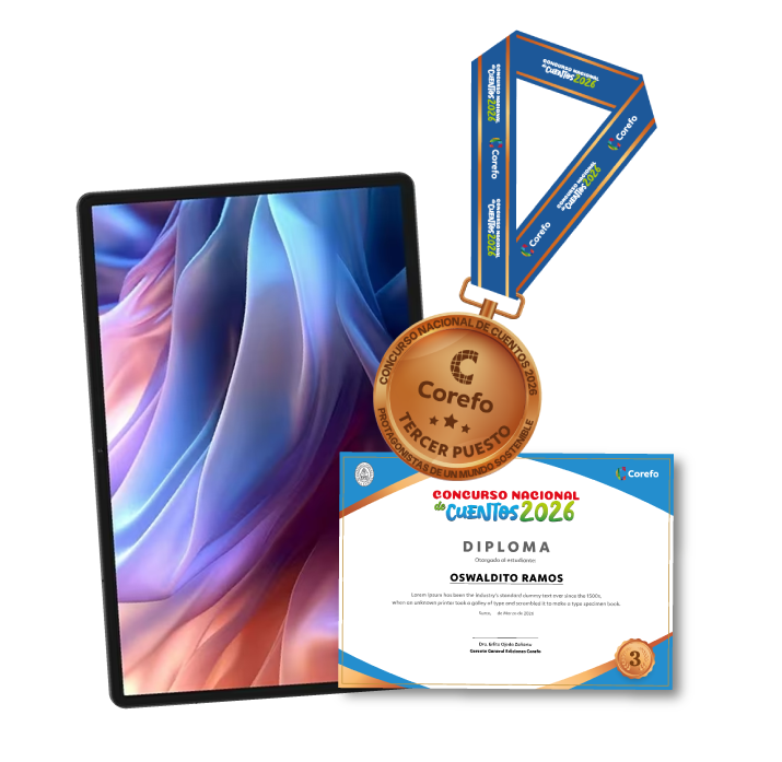 Tablet con diploma y medalla
